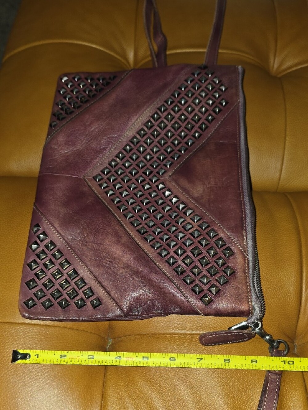 Pol Studded Burgundy Maroon Wine Leather Crossbody Bag - Picture 5 of 15
